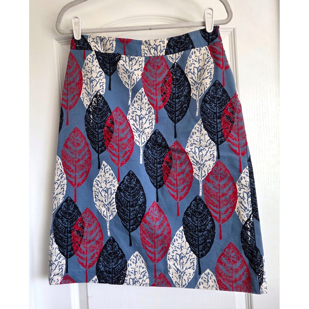 Boden Leaf Pencil Skirt Blue‎ Red White Cotton Sz 6L Bontaical Office - Picture 2 of 7